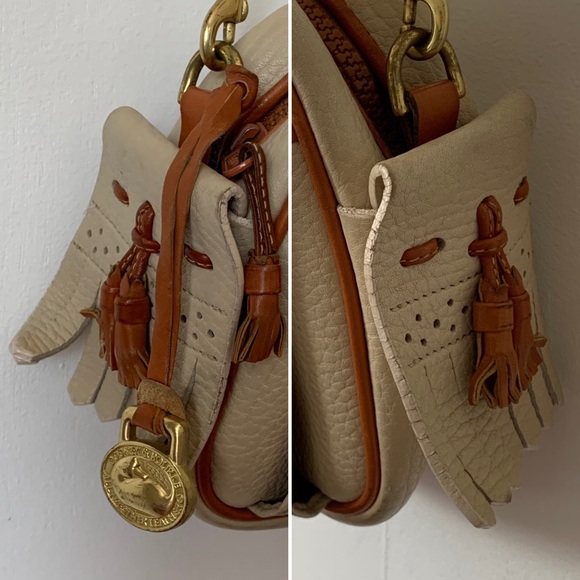 Vintage Dooney & Bourke Tan Leather Crossbody Bag Leather Two Tone Brown Taupe - Picture 10 of 14